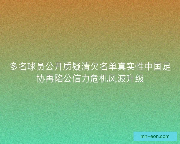 多名球员公开质疑清欠名单真实性中国足协再陷公信力危机风波升级